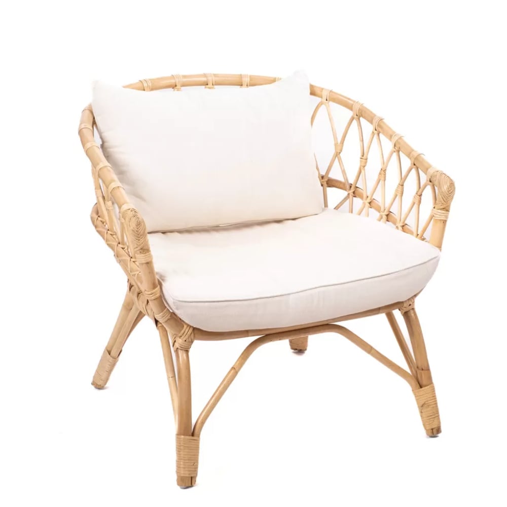 Fauteuil naturel en rotin avec coussins 80x75x77