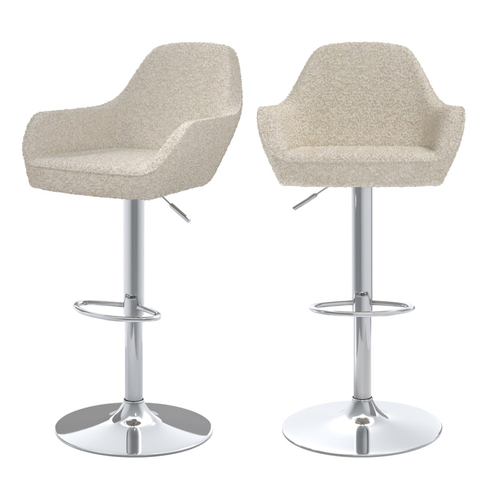 Maison Pavane 2er-Set Barhocker mit Boucle-Effekt in gebrochenem Weiß 63/83 cm style vintage Weiß Stoff