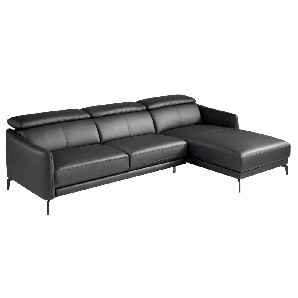 Canapé d'angle droite en cuir noir Canapé d'angle droite en cuir noir
