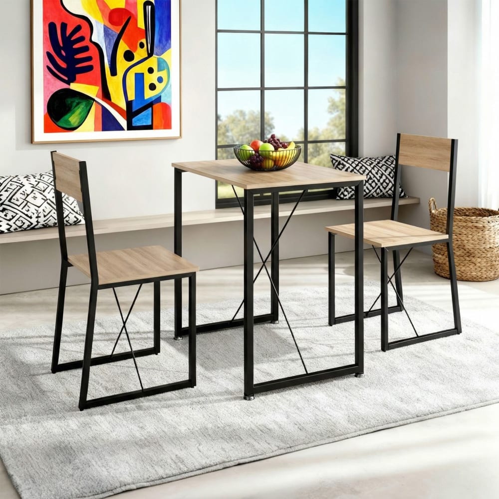 Set di sedie e tavolino 3 pezzi in acciaio e legno chiaro - Marrone - Pannello di particelle