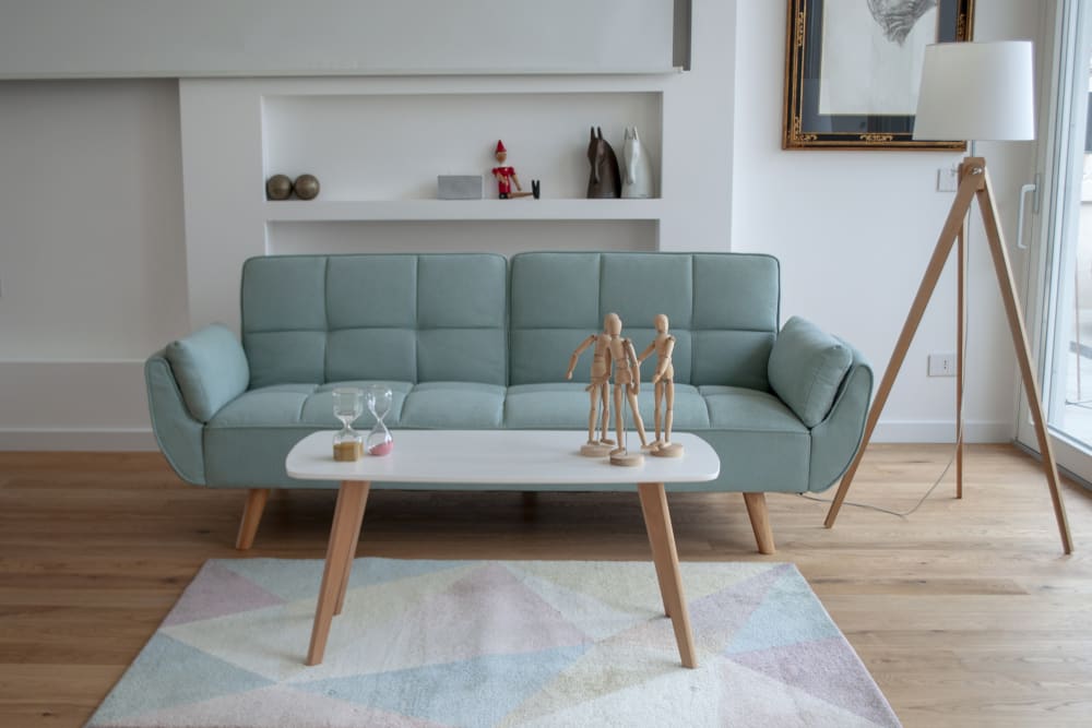 Divano letto clic clac tessuto vellutato verde tiffany piede