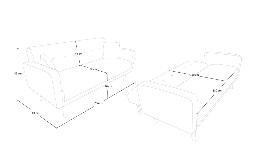 Divano letto clic clac 3 posti in tessuto grigio - Samira Italia