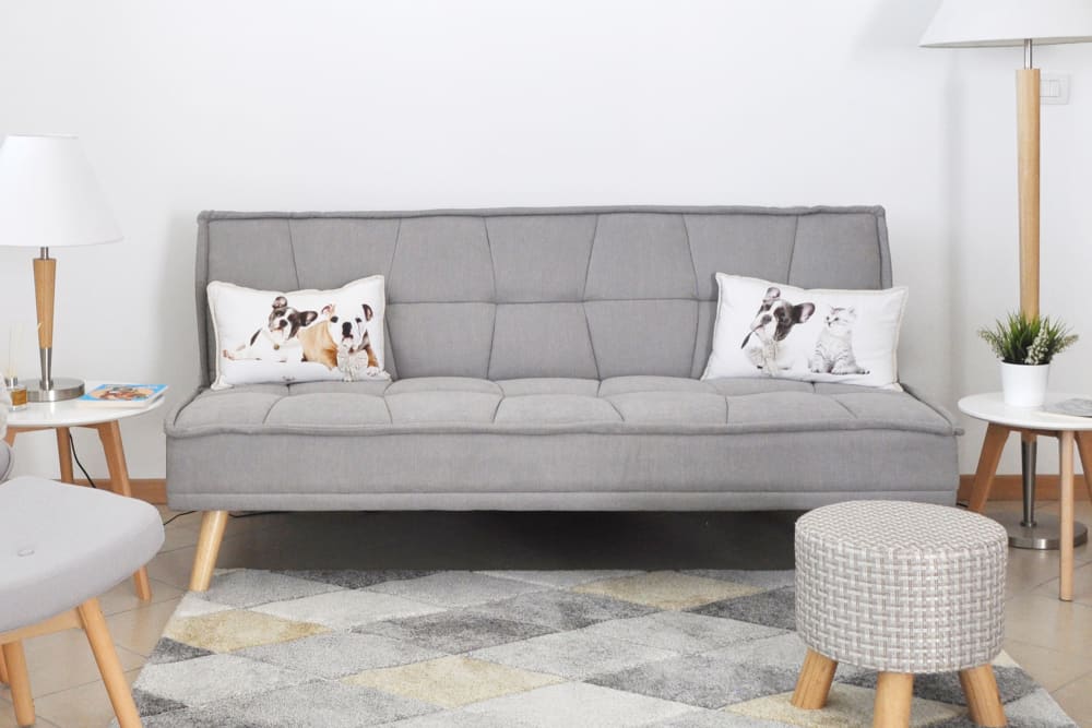 Divano letto clic clac 3 posti in tessuto vellutato grigio -