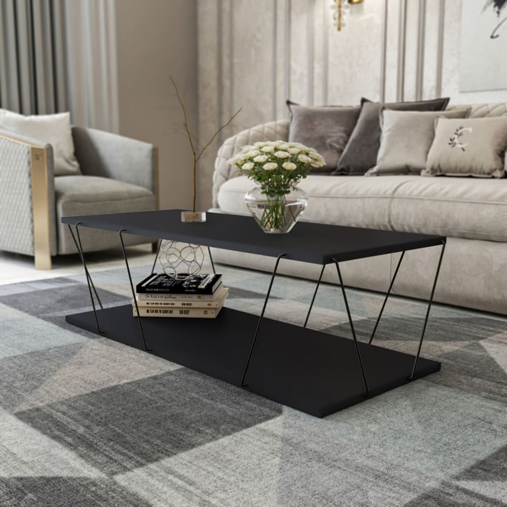 Table basse 2 niveaux design minimaliste gris anthracite - Maisons du Monde