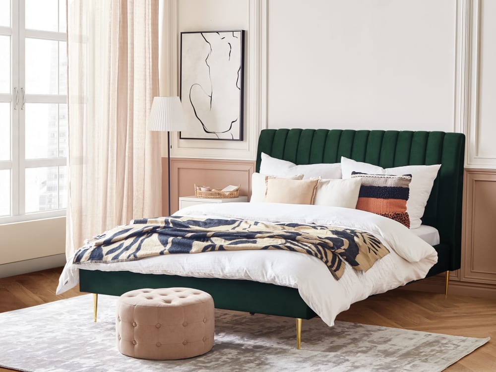 Lit double en tissu vert 180x200