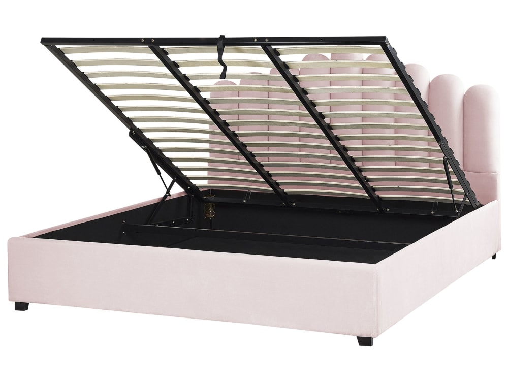 Lit double en tissu rose