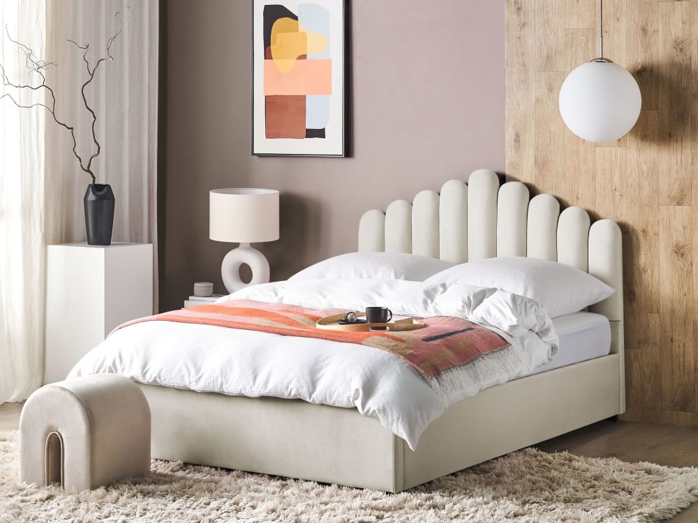 Doppelbett aus Stoff 160x200, weiß - Maisons Du Monde