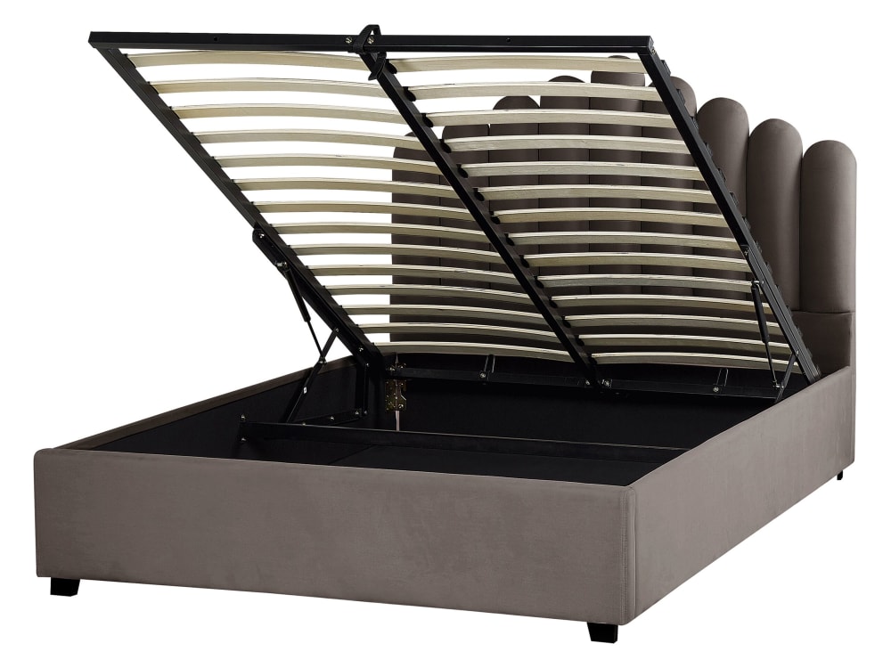 Lit double en tissu beige 140x200