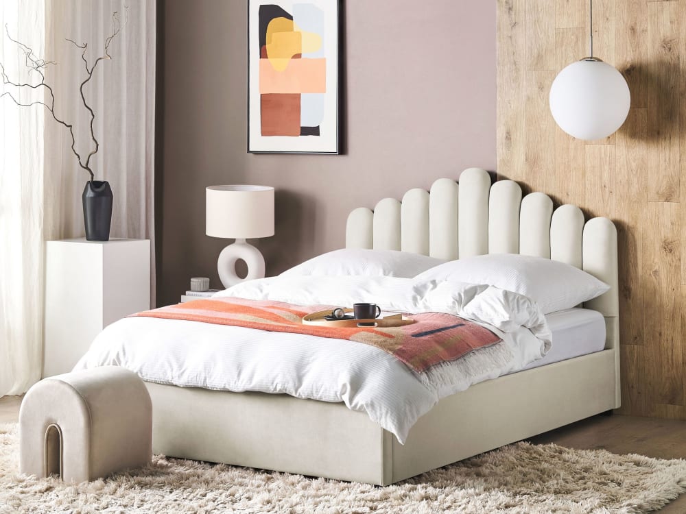 Doppelbett aus Stoff 180x200, weiß - Maisons Du Monde