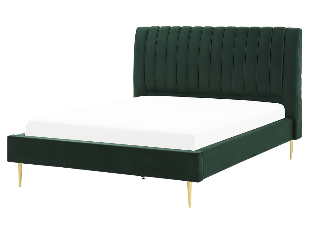 Lit double en tissu vert 160x200