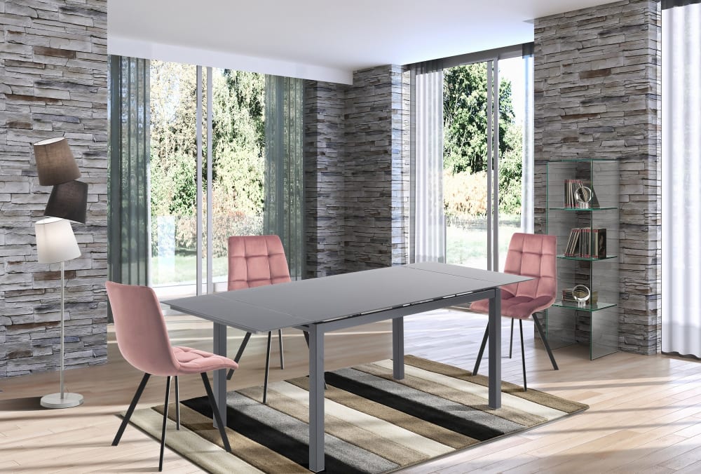 Tavolo allungabile in vetro temprato grigio cm. H.75xl.140xp.80 -
