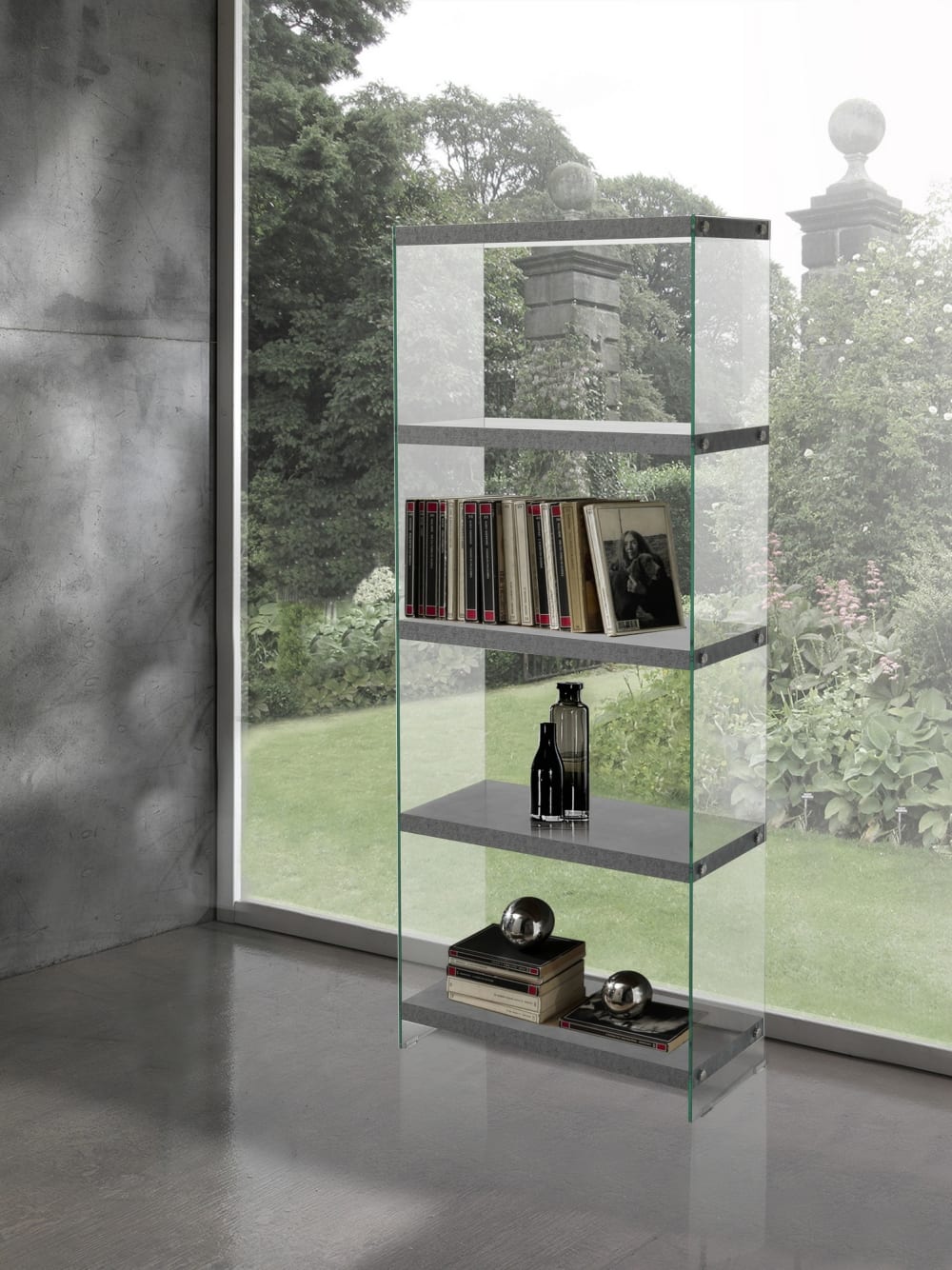 Libreria 5 ripiani effetto legno finitura cemento