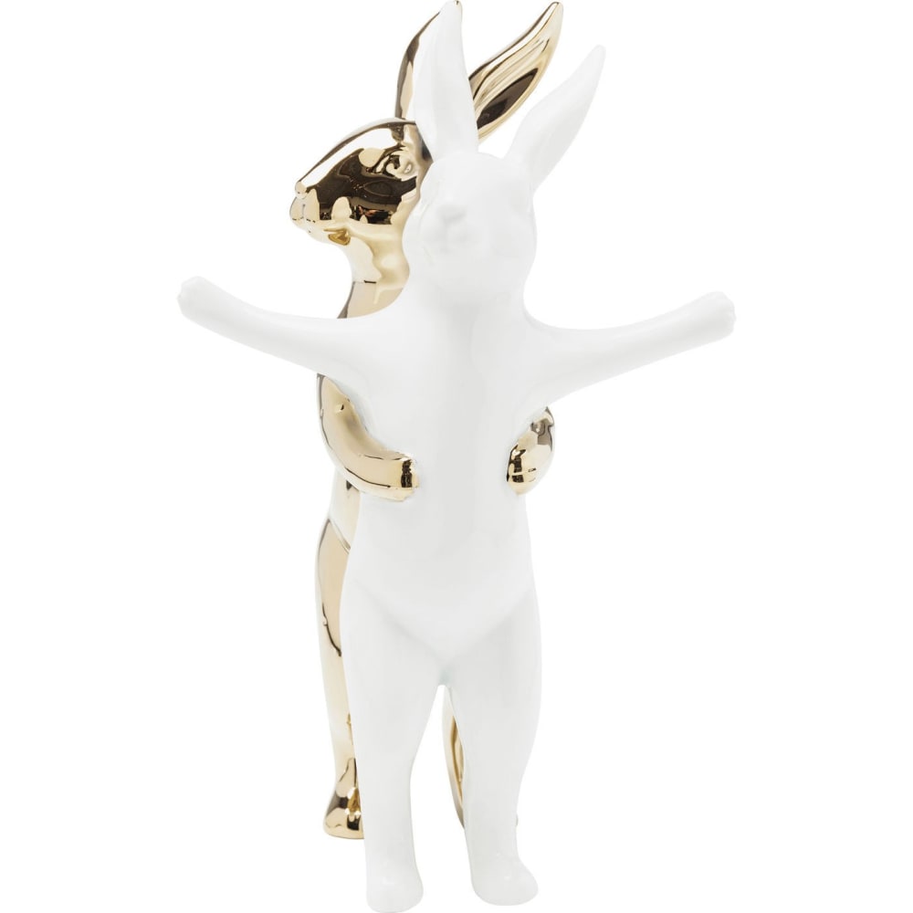 Kare Design Dekofigur Hasenpaar aus Steingut, weiß und gold, H24cm style classic chic - Steingut