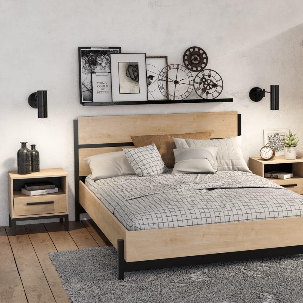 Chevet 1 tiroir et 1 niche décor chêne et noir mat - l44,6 cm