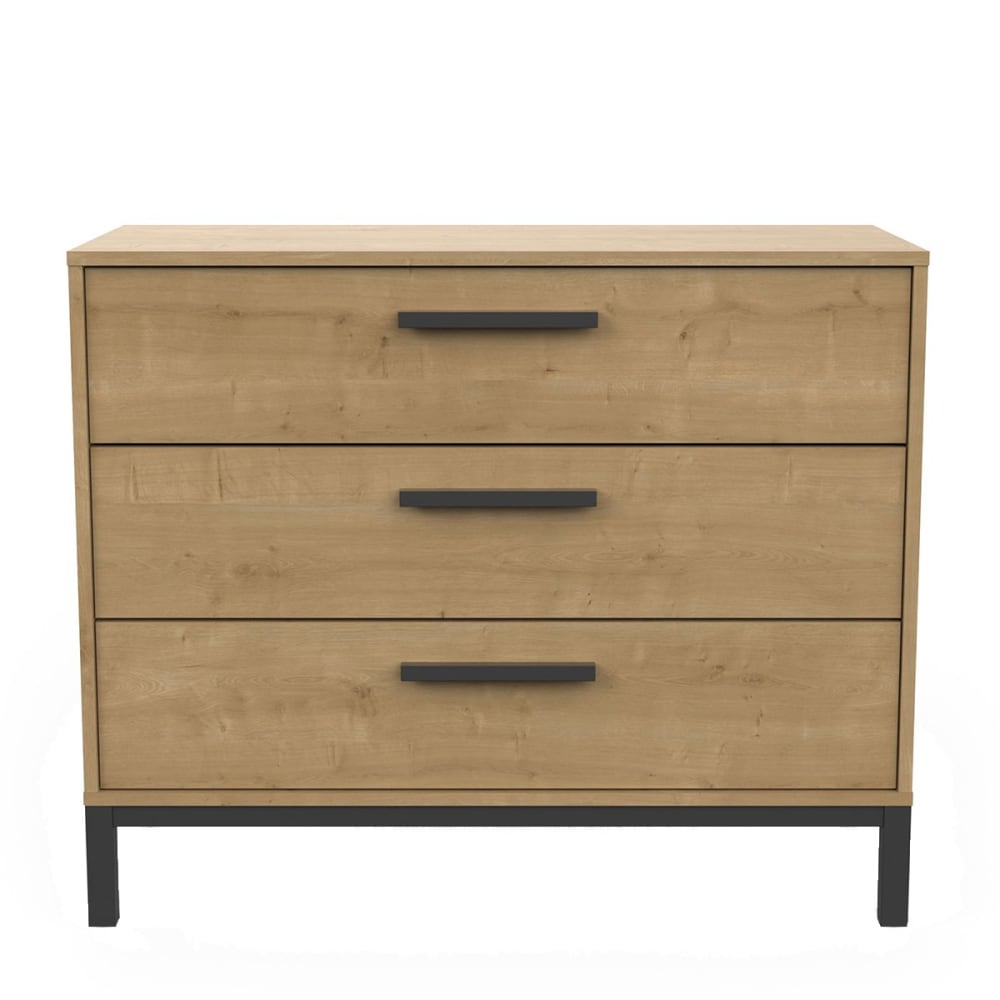 Commode 3 tiroirs décor chêne et noir mat - L90,7 cm