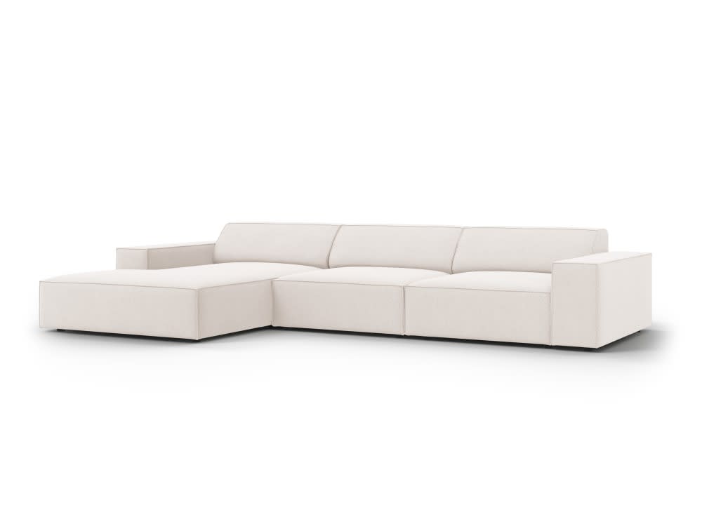 4-Sitzer Ecksofa links aus strukturiertem Stoff, leichtes beige -