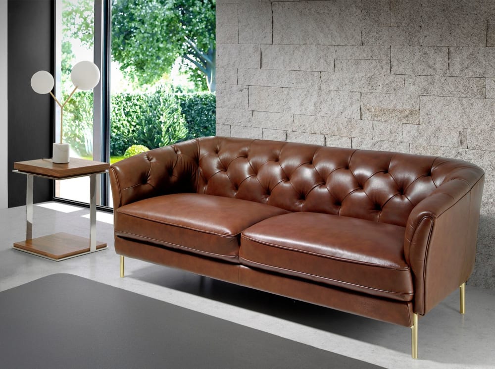 Canapé 2 places cuir brun et acier doré - Maisons du Monde