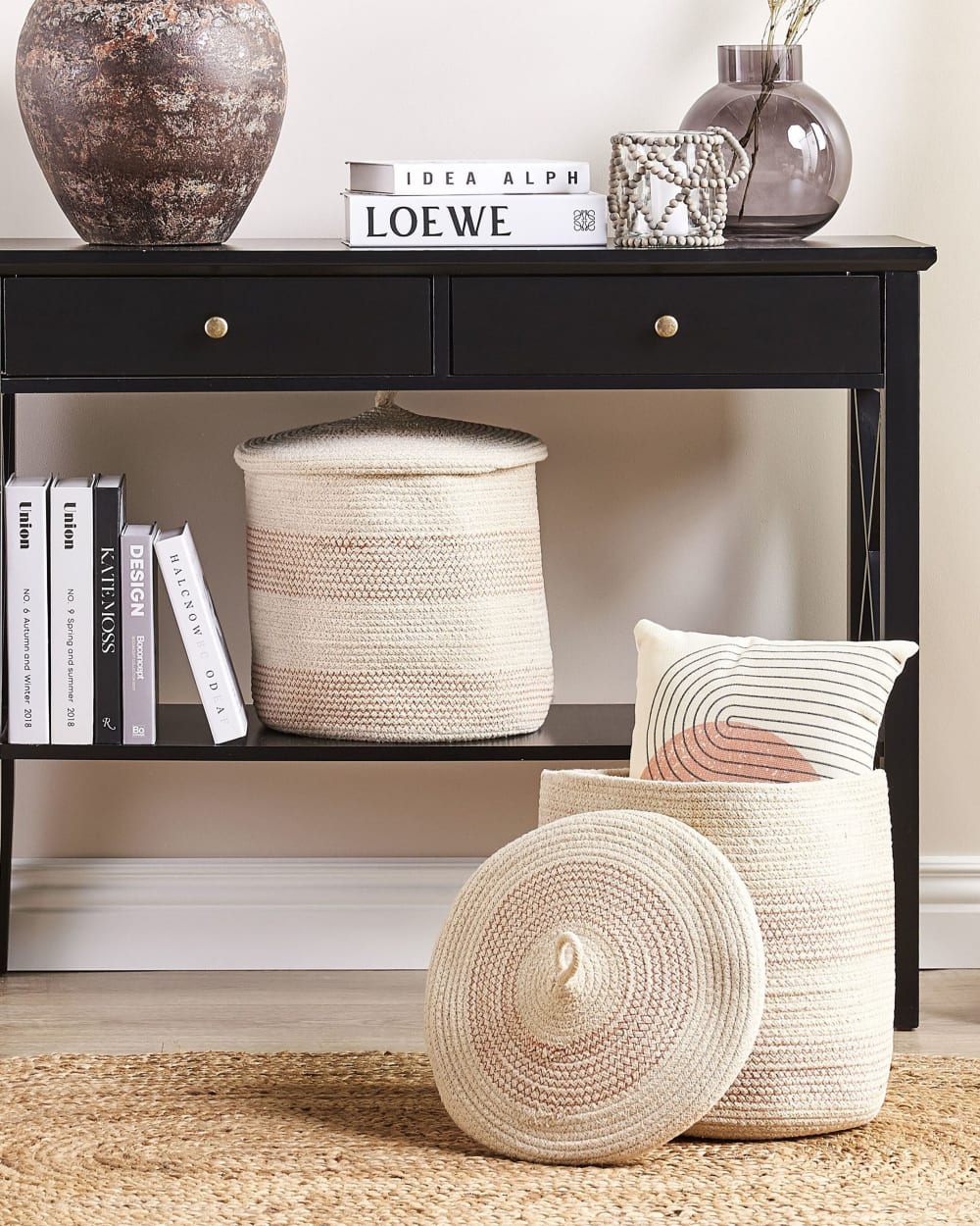 Set aus 2 Baumwollkörben mit Deckeln Hellbeige - Maisons Du Monde