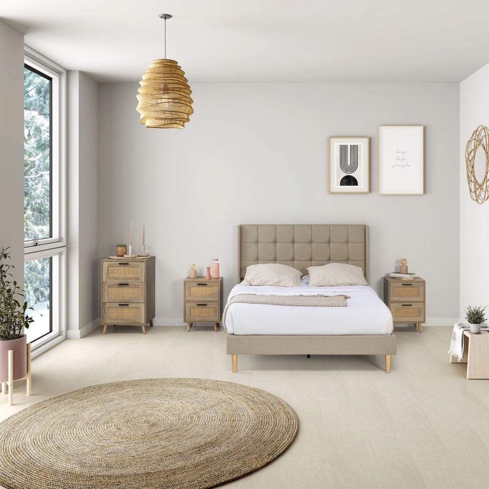 Cadre de lit rembourré 30 cm, 135/140x190 cm, Beige - Maisons du Monde