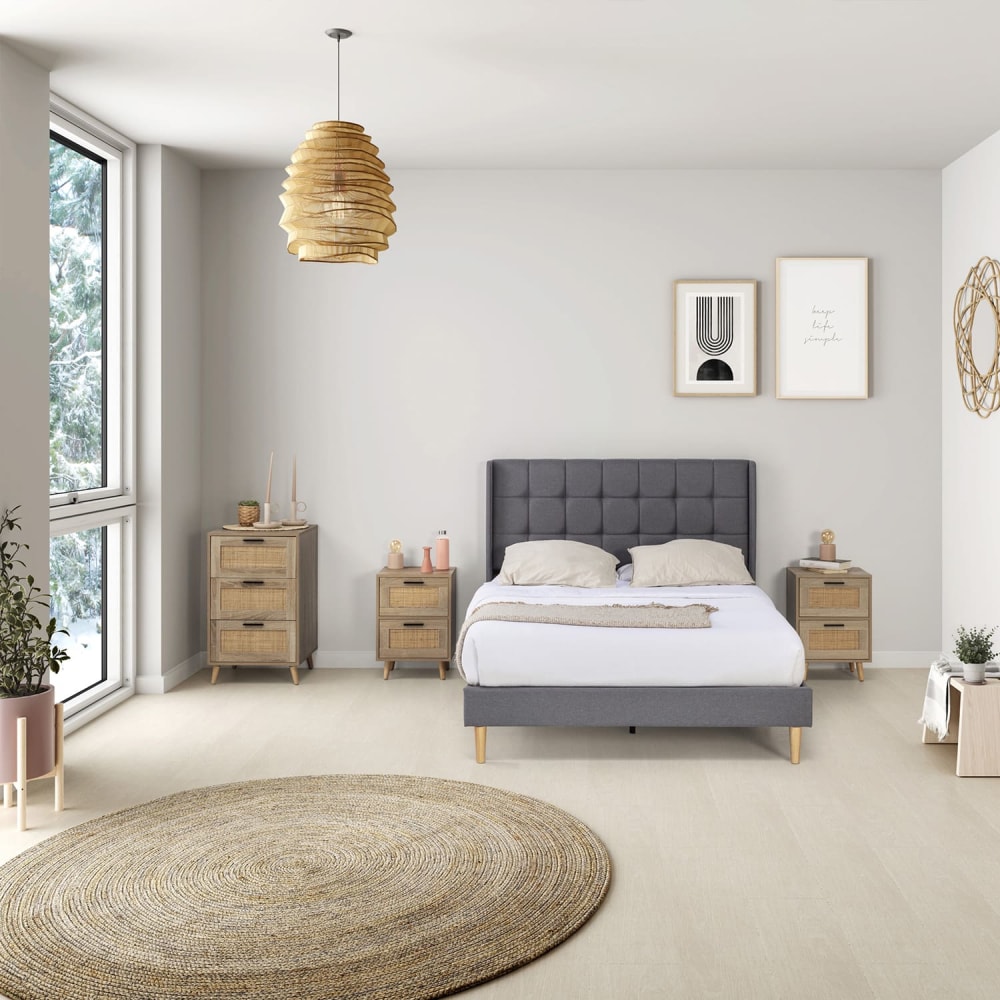 Cadre de lit rembourré 30 cm, 90x190 cm, Gris foncé - Maisons du Monde