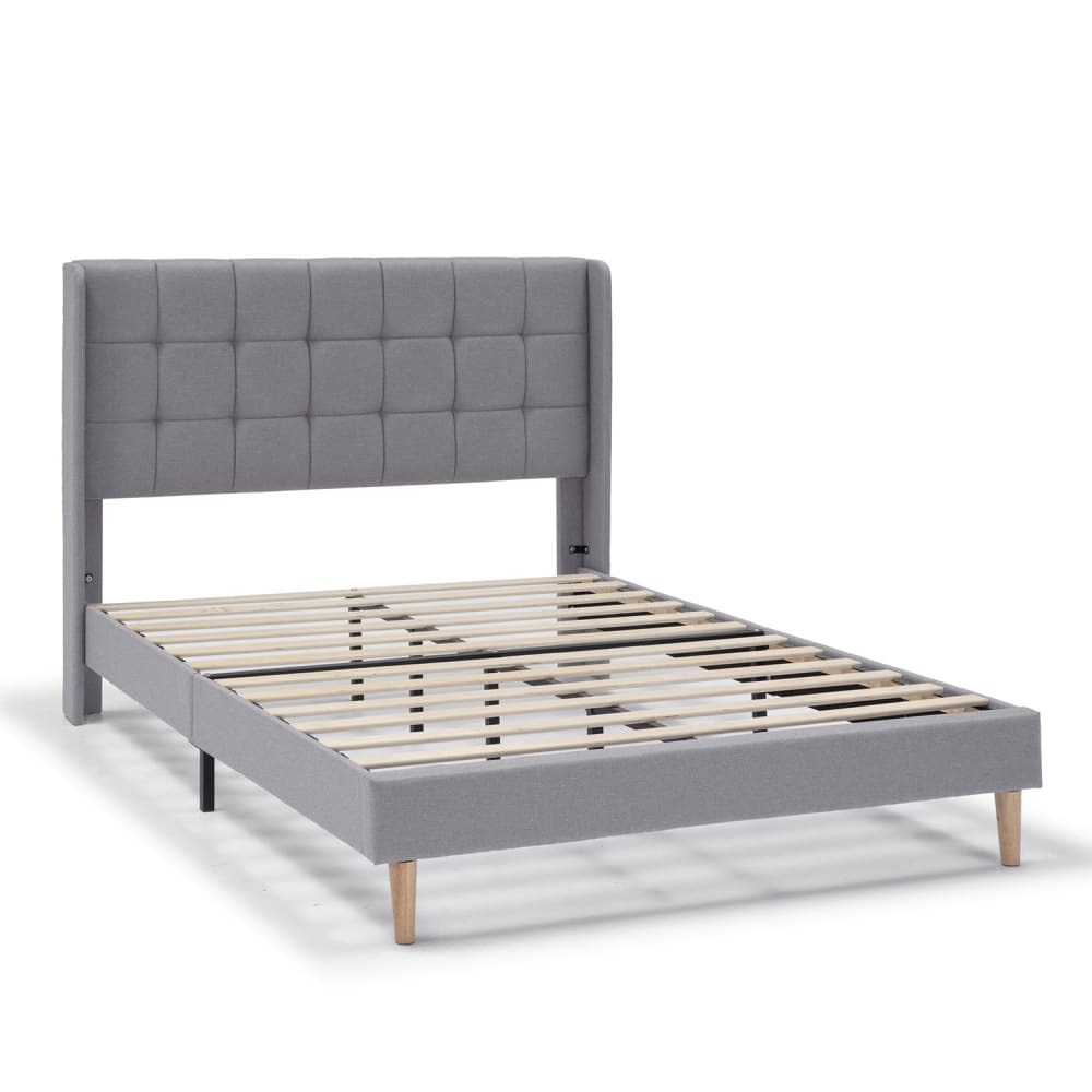 Estructura de cama tapizada de 30 cm, 135/140x190 cm, gris claro