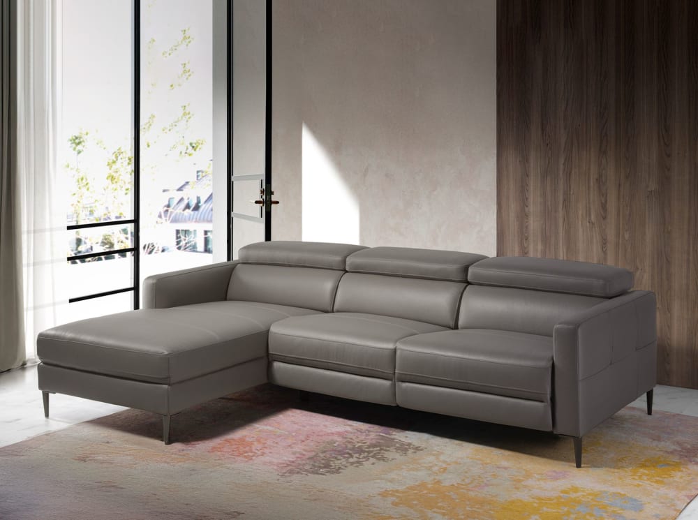 Canapé d'angle en cuir gris relax 5 places Canapé d'angle en cuir gris relax 5 places