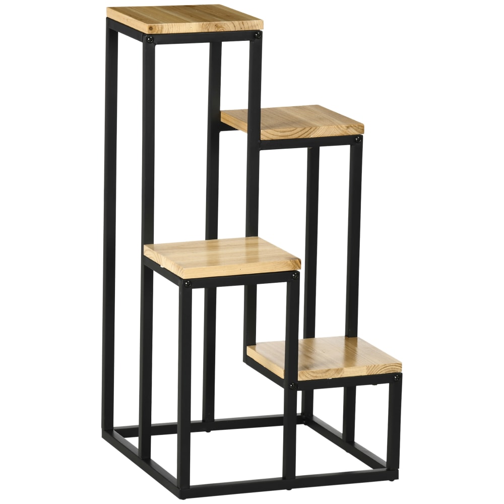 Porte-plantes style industriel 4 étagères - métal sapin verni — Beyit