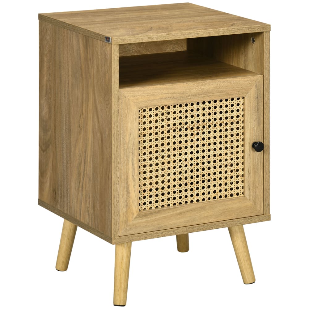 Homcom Bohème-Bettseitenschrank, Nische & Mangoholz-Rotin-Optik Beige Spanplatte