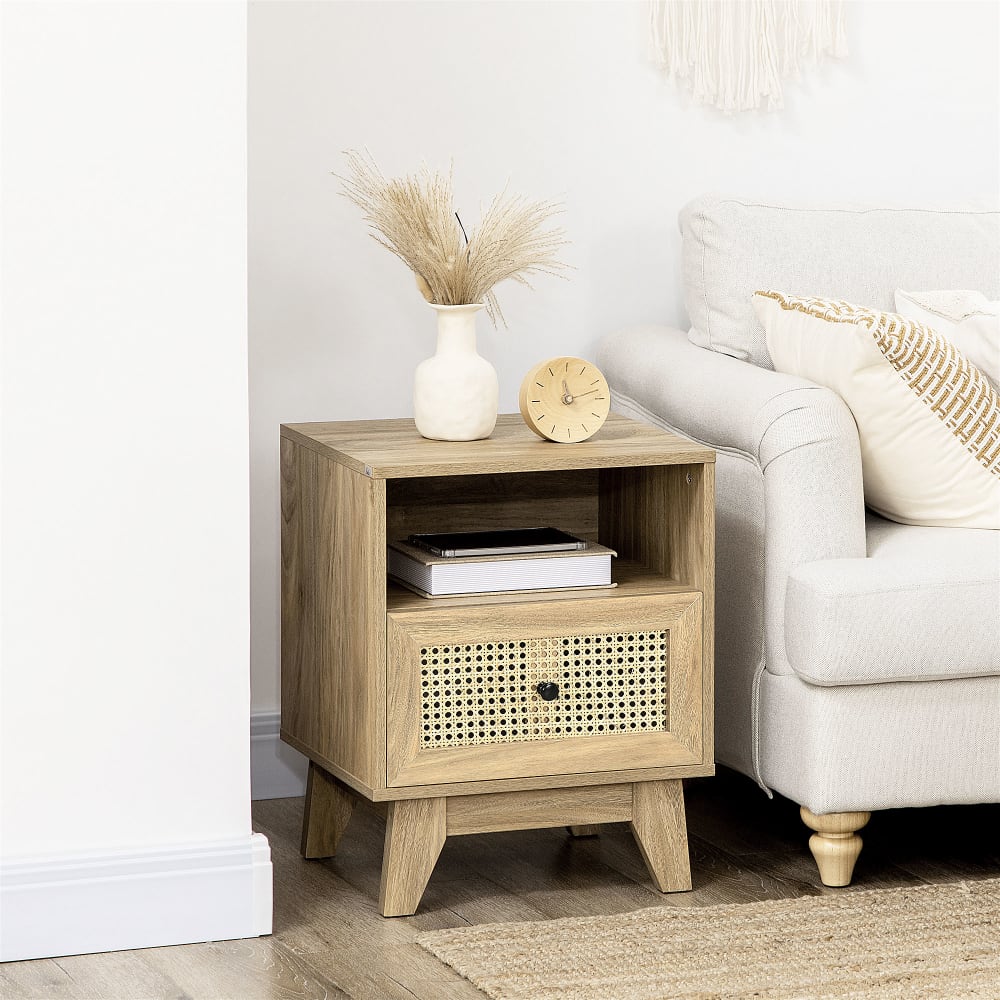 Chevet style bohème - tiroir, niche - aspect bois manguier rotin - Maisons du Monde