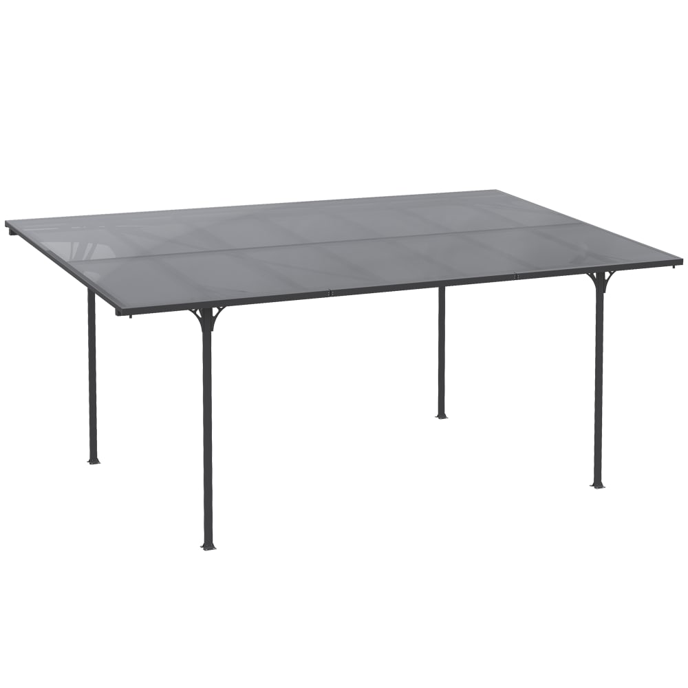 Pergola adossable rigide acier aluminium toit polycarbonate gris