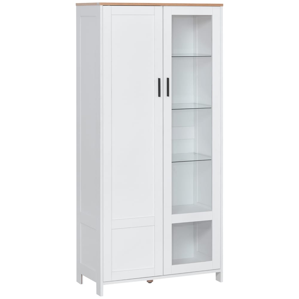 Homcom 2-Tür-Schrank, 7 Fächer, Eiche hell & Glas style modern Weiß Spanplatte