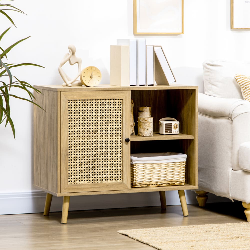 Buffet style bohème porte étagère 2 niches aspect bois manguier rotin - Maisons du Monde