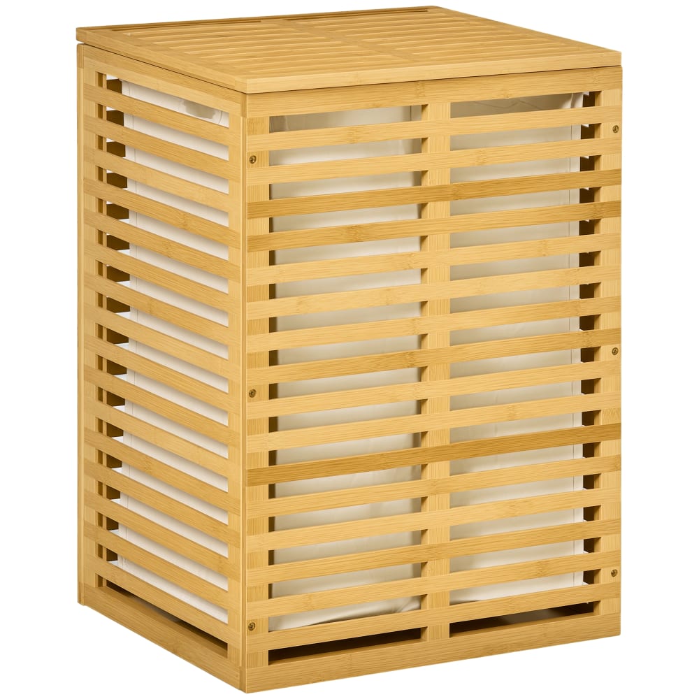 Panier à linge bambou couvercle sac amovible polyester beige