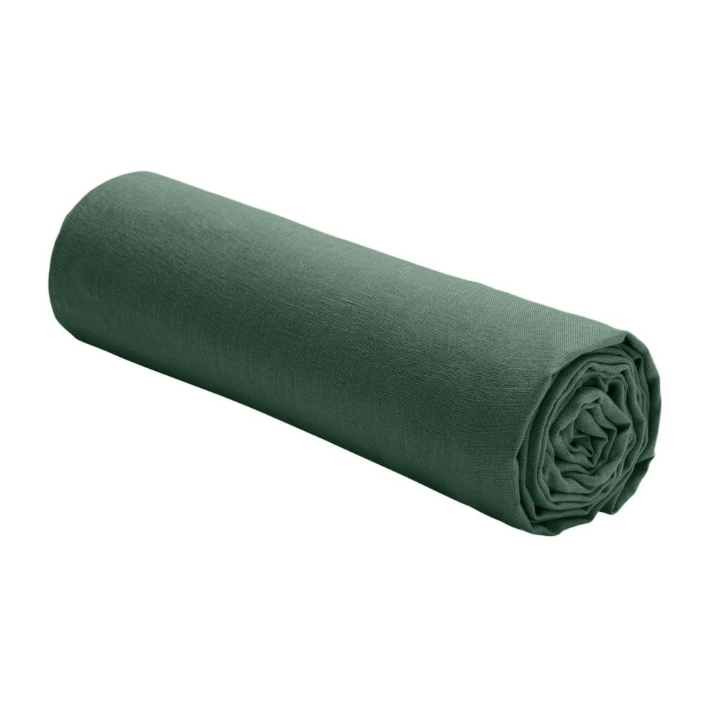 Drap housse 2 personnes en lin français - lin lavé vert 180x200 cm