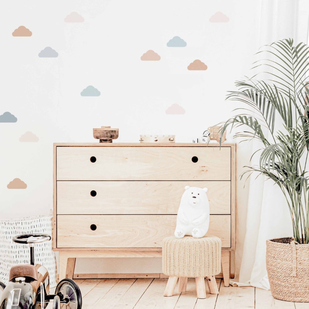 Selbstklebende Vinylaufkleber mit Wolkenmotiv, blau und beige -
