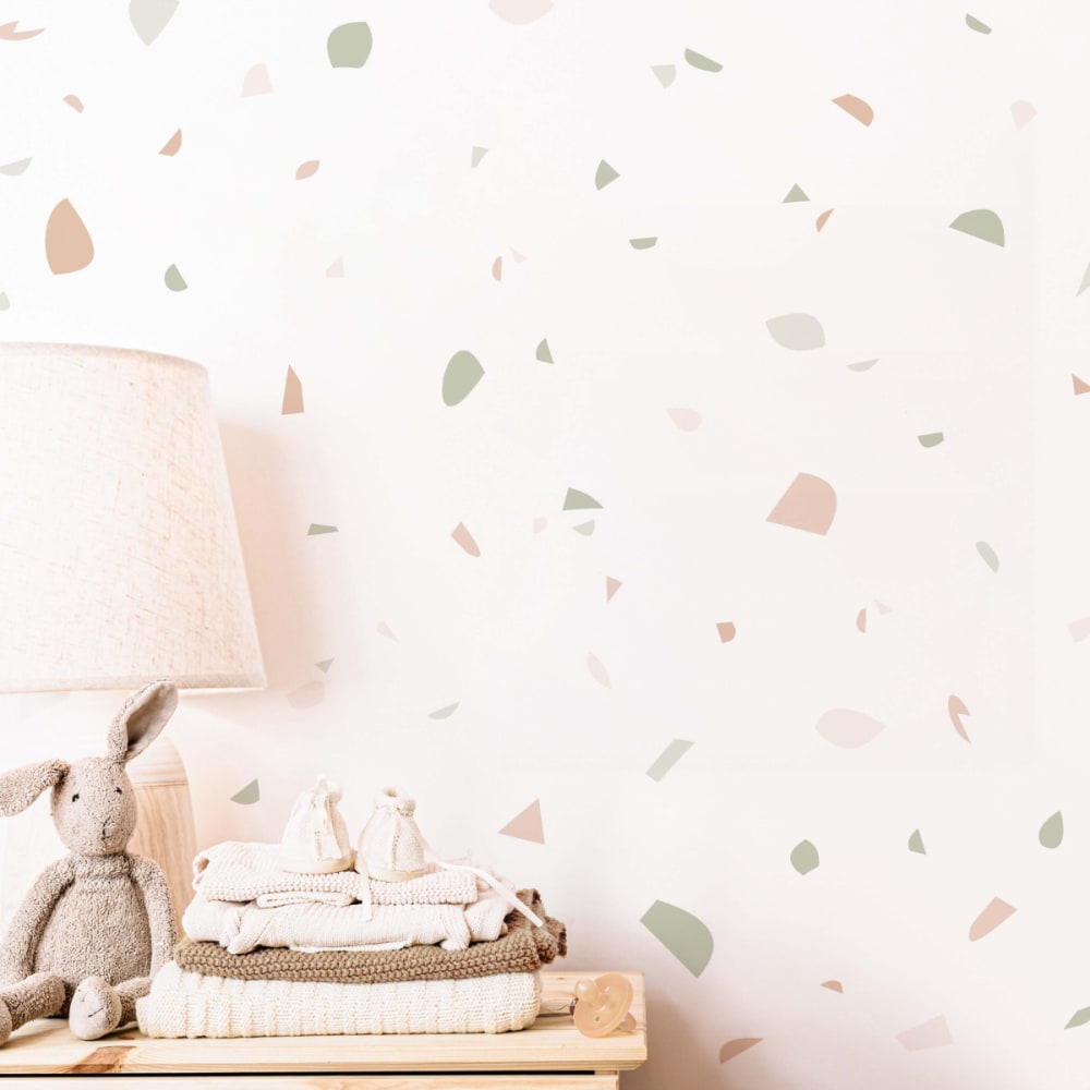 Selbstklebende Vinylaufkleber mit Terrazzo-Muster, grün und beige