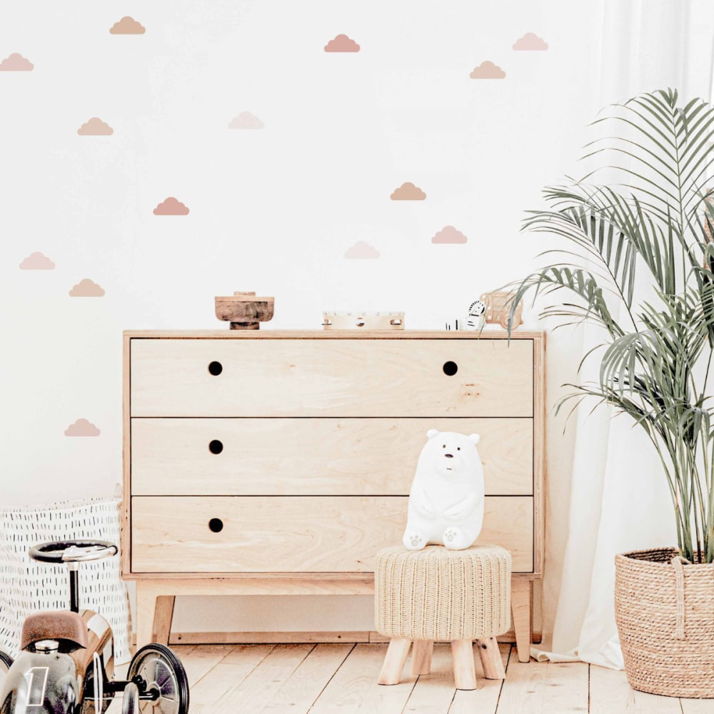 Selbstklebende Vinylaufkleber mit Wolkenmotiv, rosa und beige -