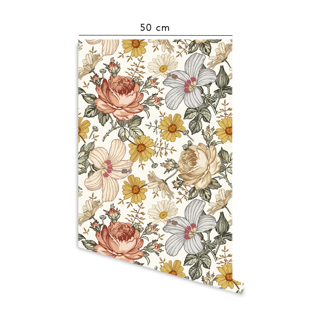 Papier peint vinyle adhésif fleurs vintage multicolore 50x300 cm - Maisons du Monde