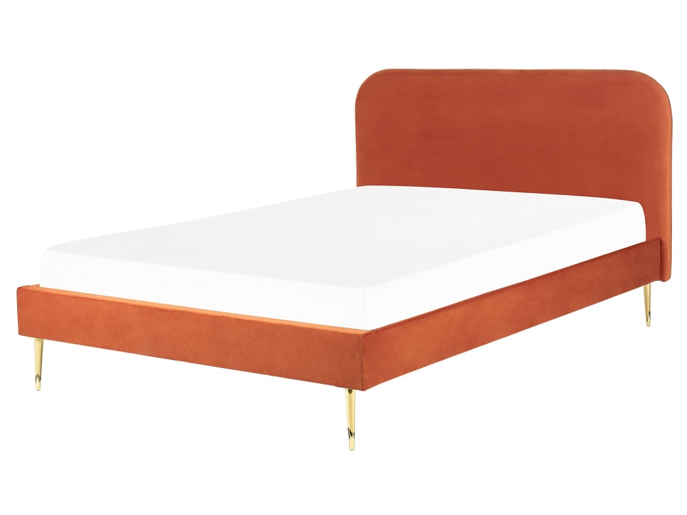 Lit double en tissu orange 160x200