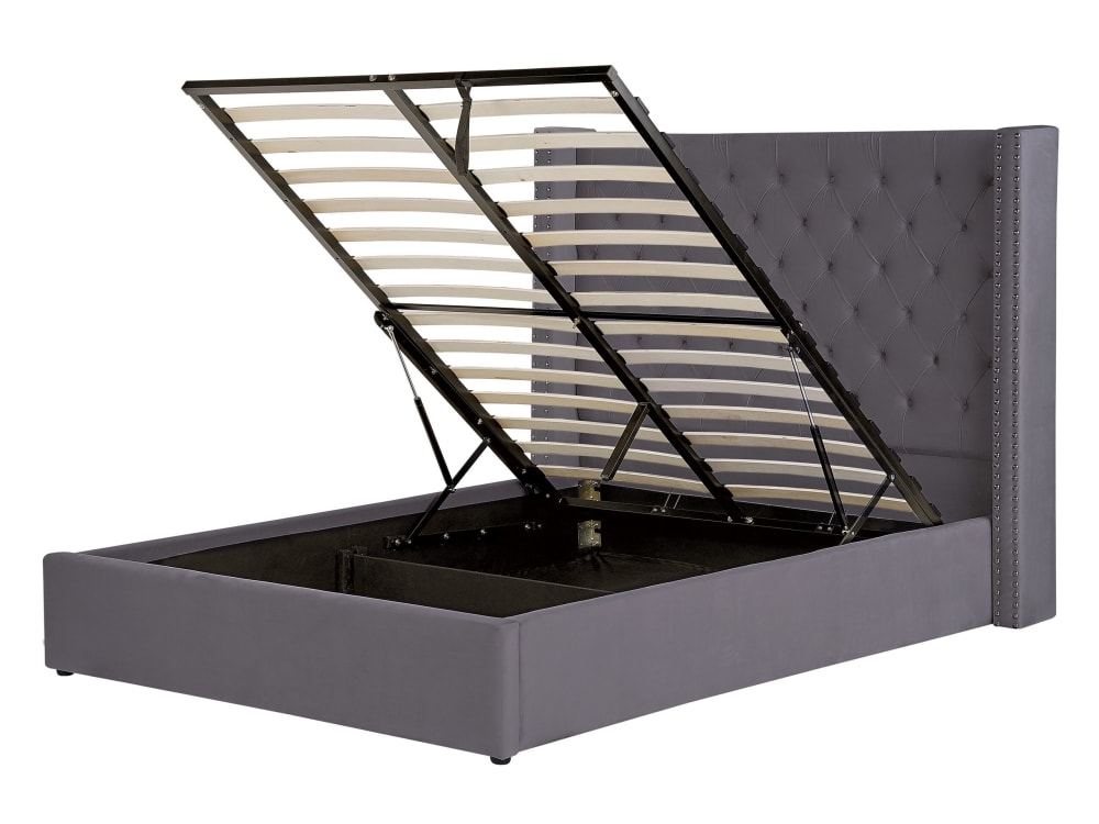 Lit double en tissu gris 140x200