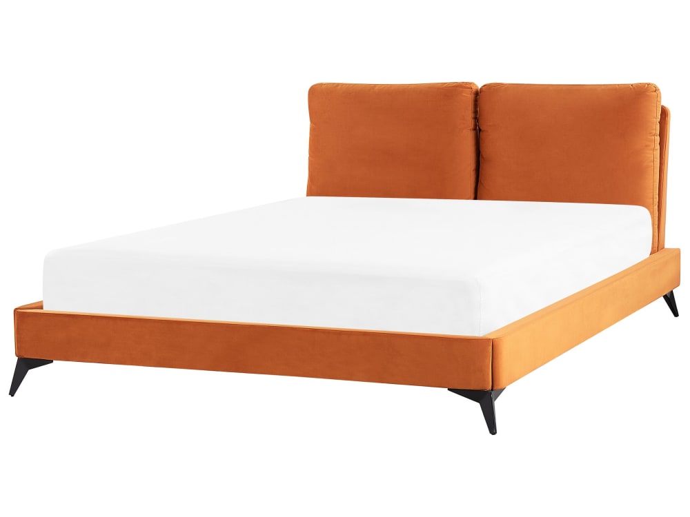 Lit double en tissu orange 160x200