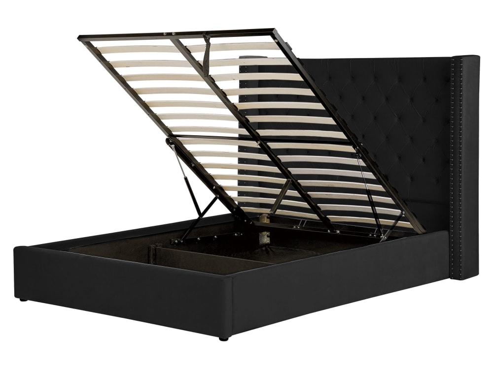 Lit double en tissu noir 160x200 Lit double en tissu noir 160x200