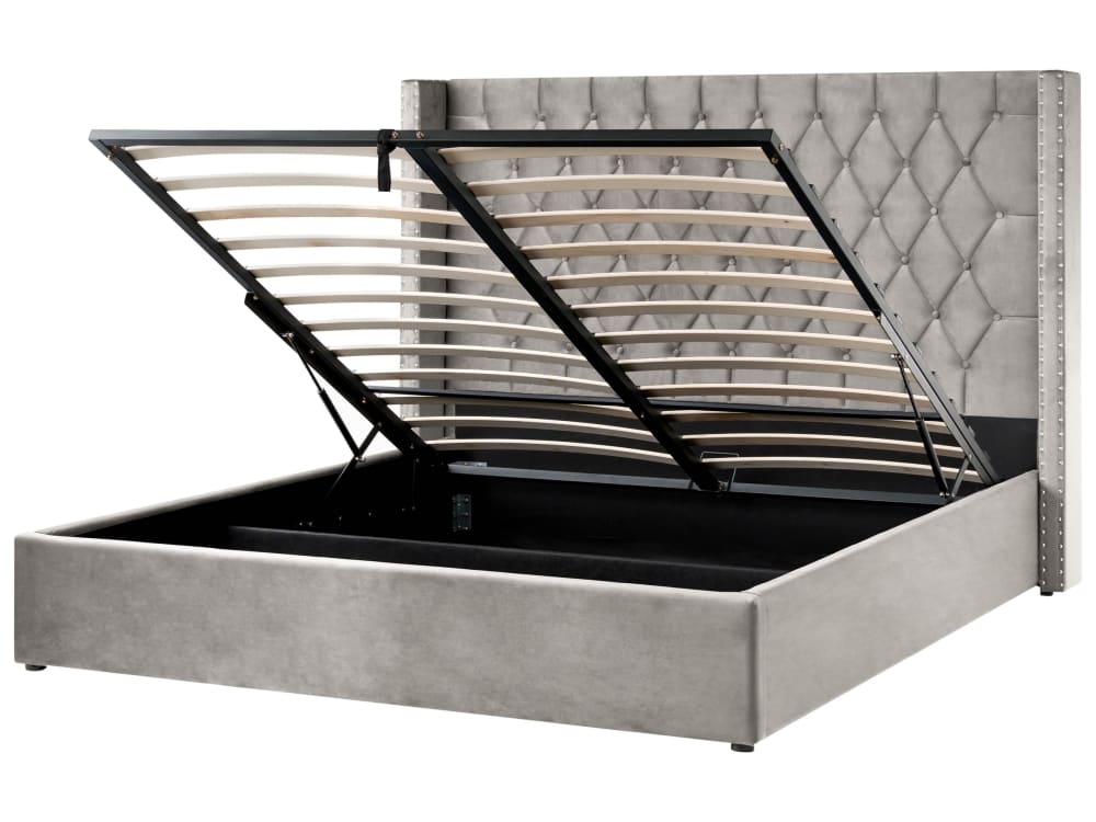 Lit double en tissu argenté