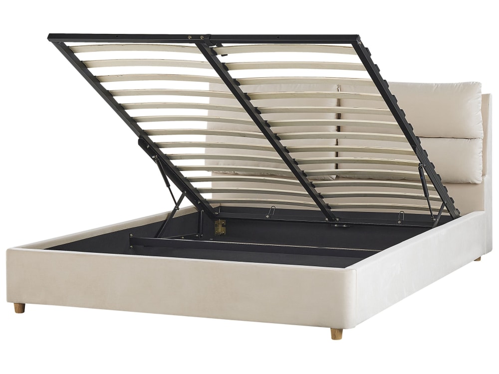 Lit double en tissu beige 160x200