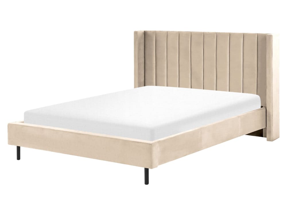 Lit double en tissu beige 160x200