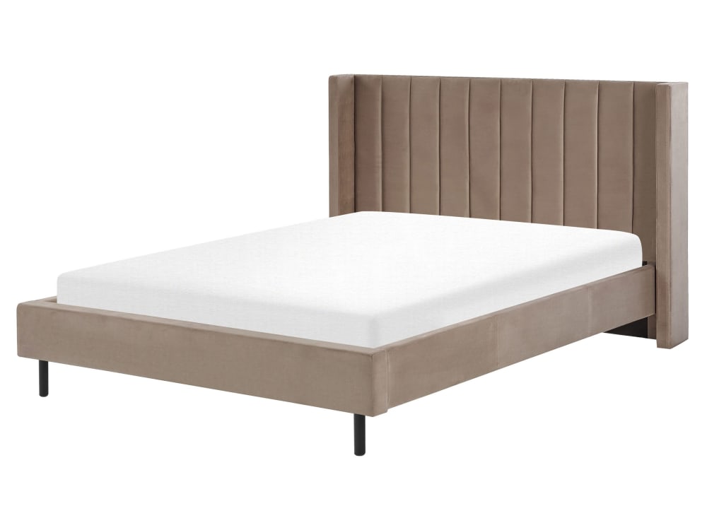 Lit double en tissu beige 160x200