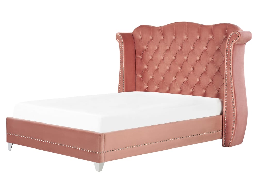 Lit double en tissu rose 140x200