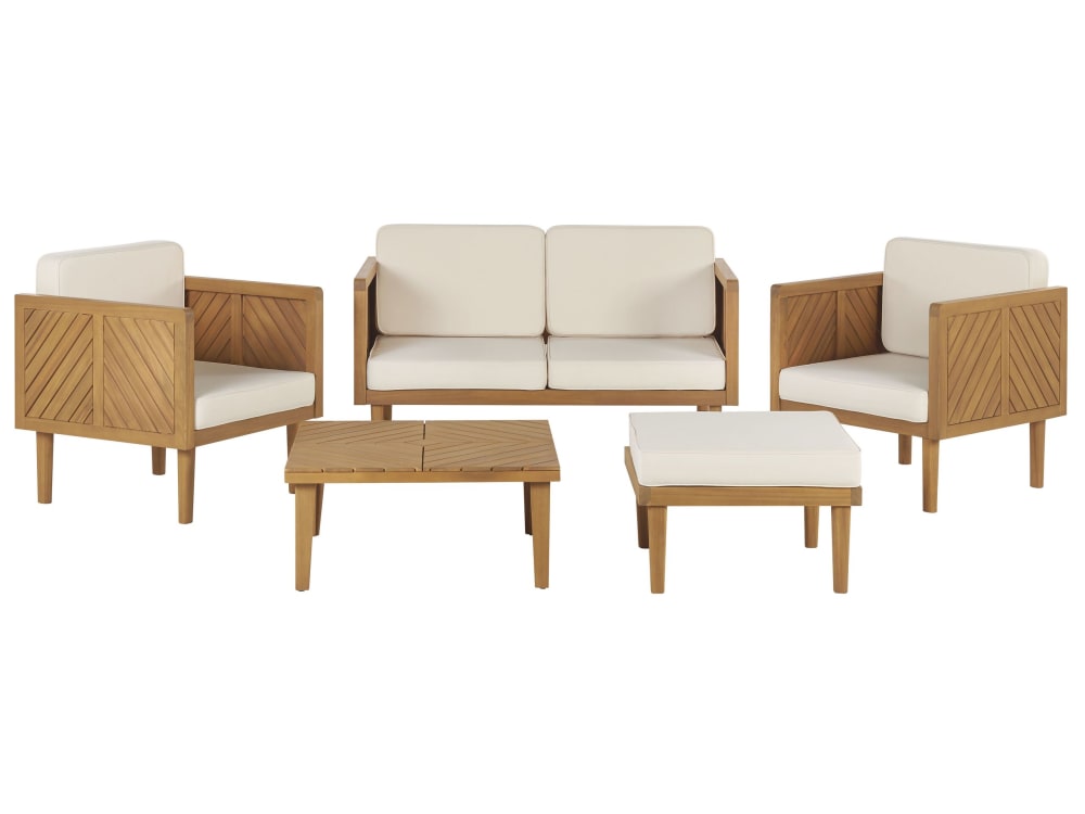2-Sitzer Sofa Mit Sesseln 4 Personen Aus Akazienholz, Braun