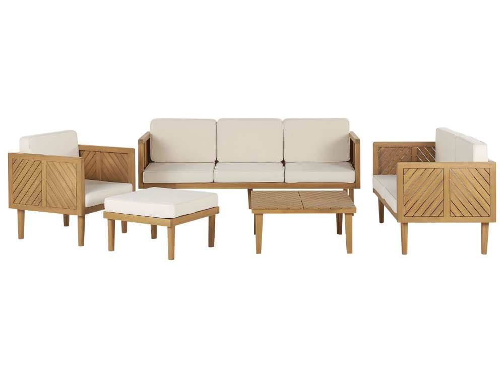 3-Sitzer Sofa Mit Sesseln 6 Personen Aus Akazienholz, Braun