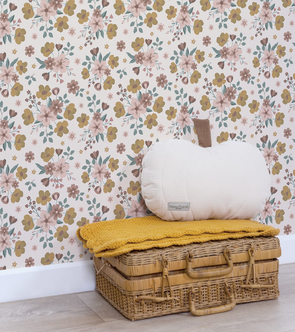 Lilipinso - Papier peint enfant motif bouquet en papier multicolore 50 cm x 10 m